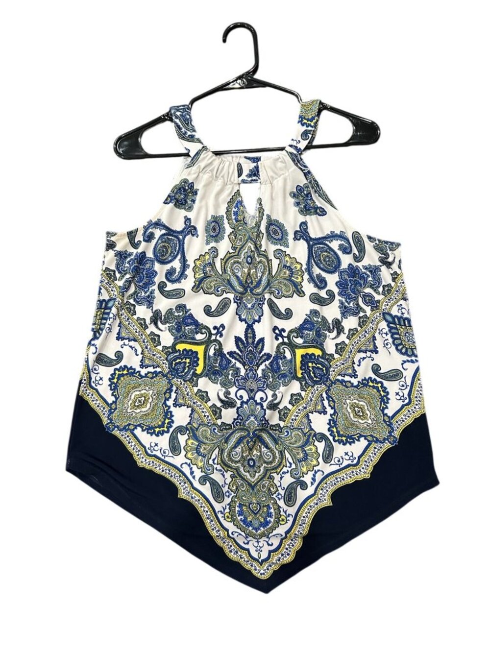 Jules & Leopold Large Blue White Paisley High-Low Hem Top Boho Chic Whimsical